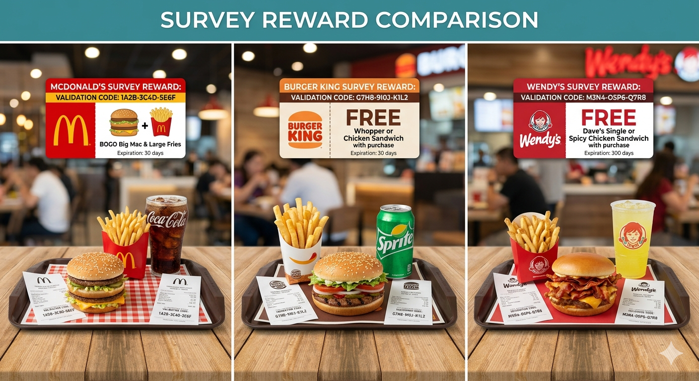 Fast Food Surveys Compared McDVoice vs Burger King vs Wendys